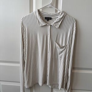 Modern Works Cream Button-Up Shirt with Black Pinstripes